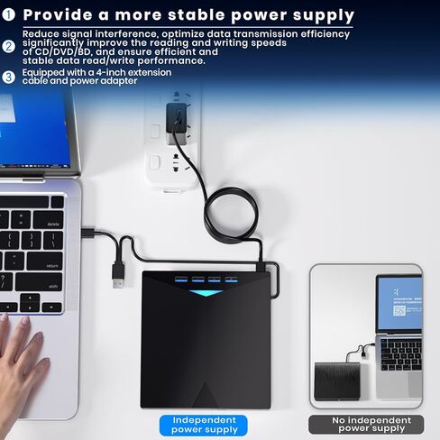 محرك أقراص DVD خارجي، واجهة USB-A+Type-c، متوافق مع محرك أقراص CD DVD المحمول، محرك أقراص CD/DVD للقراءة والكتابة متوافق مع Windows7-11/Mac OS رمادي in Kuwait