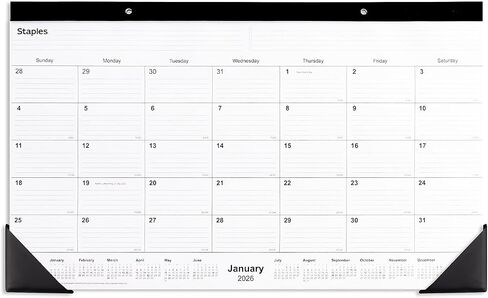 Staples 2026 Year 18" x 11" Monthly Desk Pad Calendar, White/Black (ST17392-26) in Saudi Arabia
