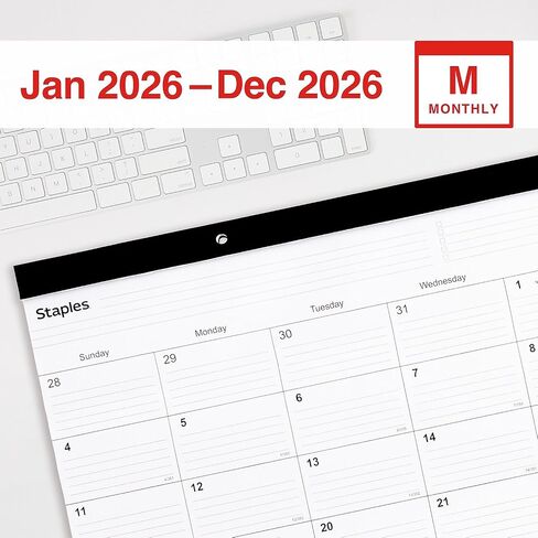 Staples 2026 Year 18" x 11" Monthly Desk Pad Calendar, White/Black (ST17392-26) in Saudi Arabia
