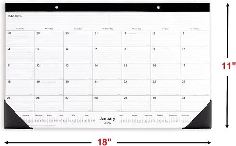 Staples 2026 Year 18" x 11" Monthly Desk Pad Calendar, White/Black (ST17392-26) in Saudi Arabia
