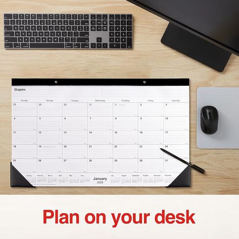 Staples 2026 Year 18" x 11" Monthly Desk Pad Calendar, White/Black (ST17392-26) in Saudi Arabia