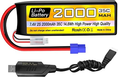 sea jump 2S Lipo Battery 7.4V 2000mAh 35C with EC2 Plug and USB Charging Cable Suitable for RC Car, Truck, RC Boat, Quadcopter Aircraft, FPV Drone Battery in Saudi Arabia
