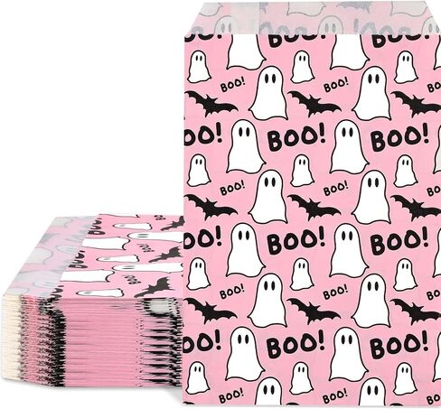 100Pcs Halloween Treat Bags Black White Boo Ghost Paper Goodie Candy Bags Halloween Party Favor Bags for Snacks Cookie Chocolate for Trick or Treat Party Supplies in Saudi Arabia