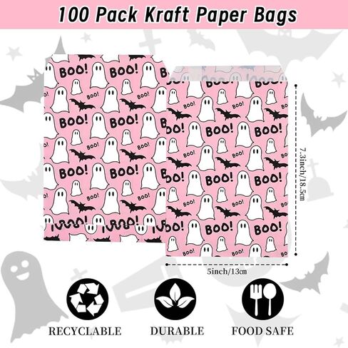 100Pcs Halloween Treat Bags Black White Boo Ghost Paper Goodie Candy Bags Halloween Party Favor Bags for Snacks Cookie Chocolate for Trick or Treat Party Supplies in Saudi Arabia