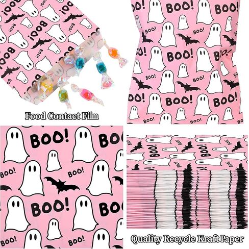 100Pcs Halloween Treat Bags Black White Boo Ghost Paper Goodie Candy Bags Halloween Party Favor Bags for Snacks Cookie Chocolate for Trick or Treat Party Supplies in Saudi Arabia
