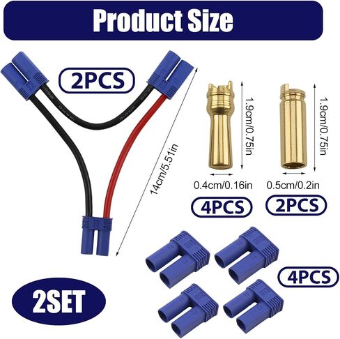 2 PCS EC5 Series Connector مع 10AWG WIR/Series Battery Adapter 10AWG 4INCH FOR LOSI/E-FLITE ، 4 مجموعات EC5 محول موصل البطارية المطلي بالذهب 5 ملم موصل أنثى الذكور من أجل RC ESC in Kuwait