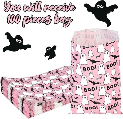 100Pcs Halloween Treat Bags Black White Boo Ghost Paper Goodie Candy Bags Halloween Party Favor Bags for Snacks Cookie Chocolate for Trick or Treat Party Supplies in Saudi Arabia