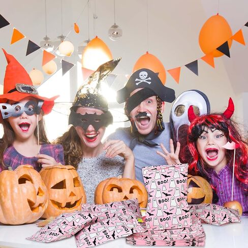 100Pcs Halloween Treat Bags Black White Boo Ghost Paper Goodie Candy Bags Halloween Party Favor Bags for Snacks Cookie Chocolate for Trick or Treat Party Supplies in Saudi Arabia