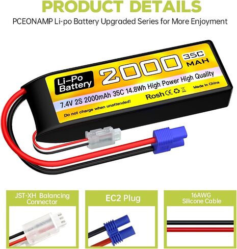 sea jump 2S Lipo Battery 7.4V 2000mAh 35C with EC2 Plug and USB Charging Cable Suitable for RC Car, Truck, RC Boat, Quadcopter Aircraft, FPV Drone Battery in Saudi Arabia