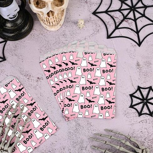 100Pcs Halloween Treat Bags Black White Boo Ghost Paper Goodie Candy Bags Halloween Party Favor Bags for Snacks Cookie Chocolate for Trick or Treat Party Supplies in Saudi Arabia