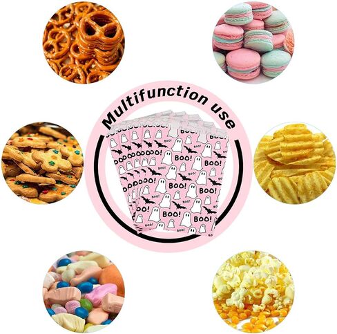 100Pcs Halloween Treat Bags Black White Boo Ghost Paper Goodie Candy Bags Halloween Party Favor Bags for Snacks Cookie Chocolate for Trick or Treat Party Supplies in Saudi Arabia