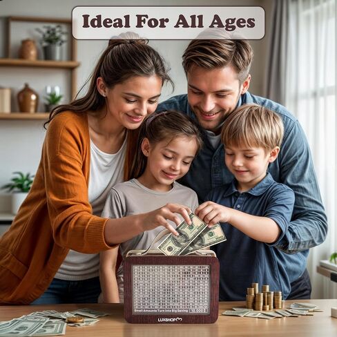 مربع توفير الأموال 10000 مع مقبض وبلاستيك واضح - 10000 مربع تحدي التوفير - Alcancias de Dinero Para adults - Cashbox Kakeibo 10000 مع الهدف العد - 8 أهداف - Wooden 10K Smash Box in Kuwait