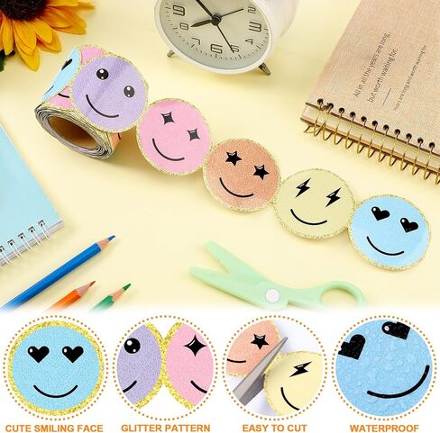 Fuutreo 6 Roll Boho Smile Face Bulletin Board Borders for Classroom Decoration 196.8ft Pastel Face Happy Rainbow Daisy Flower Stripes Border Glitter Die Cut Trim Boho Strip in Saudi Arabia