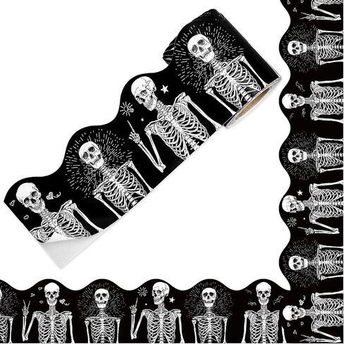 32.8 Ft Halloween Bulletin Board Border Black White Skeleton Border Trim Self Adhesive Bulletin Board Stickers Roll for Classroom Office Chalkboard Party Decor in Saudi Arabia