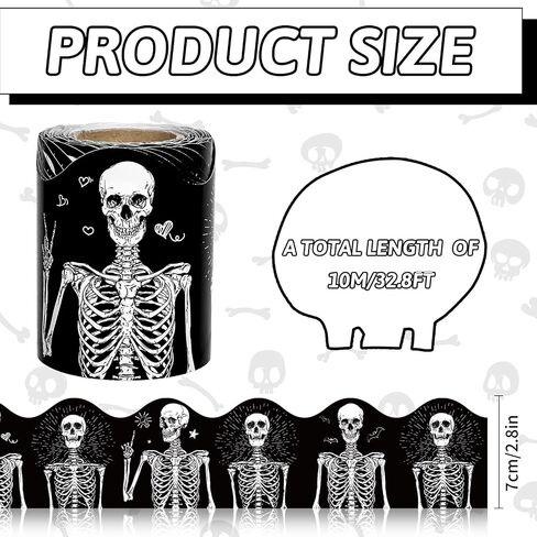 32.8 Ft Halloween Bulletin Board Border Black White Skeleton Border Trim Self Adhesive Bulletin Board Stickers Roll for Classroom Office Chalkboard Party Decor in Saudi Arabia