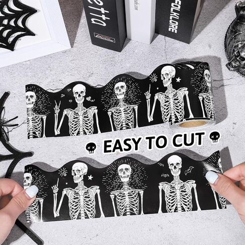 32.8 Ft Halloween Bulletin Board Border Black White Skeleton Border Trim Self Adhesive Bulletin Board Stickers Roll for Classroom Office Chalkboard Party Decor in Saudi Arabia