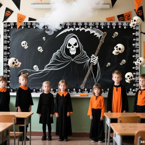 32.8 Ft Halloween Bulletin Board Border Black White Skeleton Border Trim Self Adhesive Bulletin Board Stickers Roll for Classroom Office Chalkboard Party Decor in Saudi Arabia