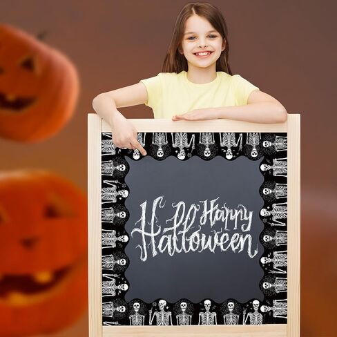 32.8 Ft Halloween Bulletin Board Border Black White Skeleton Border Trim Self Adhesive Bulletin Board Stickers Roll for Classroom Office Chalkboard Party Decor in Saudi Arabia