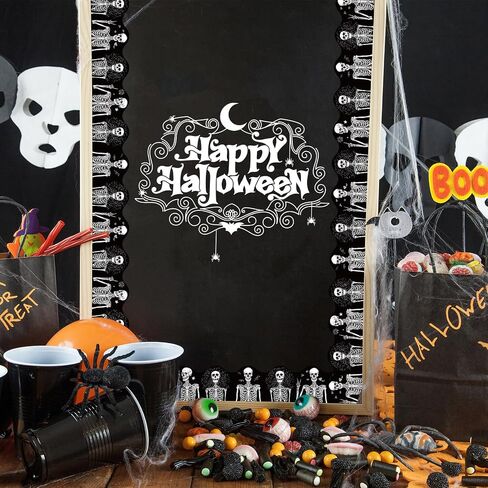 32.8 Ft Halloween Bulletin Board Border Black White Skeleton Border Trim Self Adhesive Bulletin Board Stickers Roll for Classroom Office Chalkboard Party Decor in Saudi Arabia