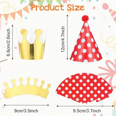 BREMOROU 11 PCS HIRDIAN Party Hats Pastel Mini Party Hats CHESS CHESS CONE CONE HAT مع POM POMS و GOLD CROWN PAPERTS COTALLUTION FOR in Saudi Arabia