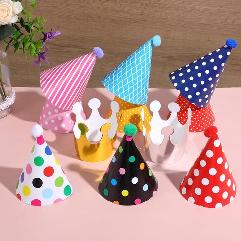 BREMOROU 11 PCS HIRDIAN Party Hats Pastel Mini Party Hats CHESS CHESS CONE CONE HAT مع POM POMS و GOLD CROWN PAPERTS COTALLUTION FOR in Saudi Arabia