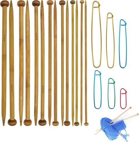 7 Pairs Bamboo Knitting Needles Set, Smooth Long Wooden Knitting Needles Single Point Straight Wood for Scarves, Blankets, Hats – Gift for Knitting Enthusiasts/Beginners in Saudi Arabia