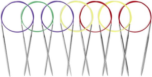 Reessy Circular Knitting Needles Set – 7 Sizes (2.75–5.0mm), 16" Fixed Cables – Stainless Steel Knitting Needles for Beginners & Pros, Color-Coded Knitting Tools for Yarn Projects in Saudi Arabia
