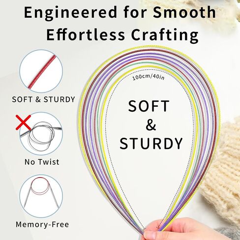 Reessy Circular Knitting Needles Set – 7 Sizes (2.75–5.0mm), 16" Fixed Cables – Stainless Steel Knitting Needles for Beginners & Pros, Color-Coded Knitting Tools for Yarn Projects in Saudi Arabia