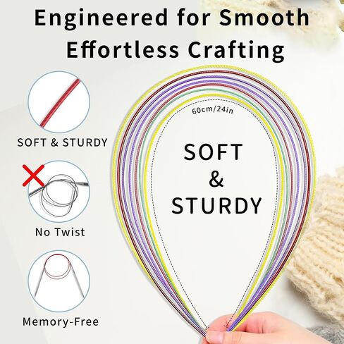 Reessy Circular Knitting Needles Set – 7 Sizes (2.75–5.0mm), 16" Fixed Cables – Stainless Steel Knitting Needles for Beginners & Pros, Color-Coded Knitting Tools for Yarn Projects in Saudi Arabia