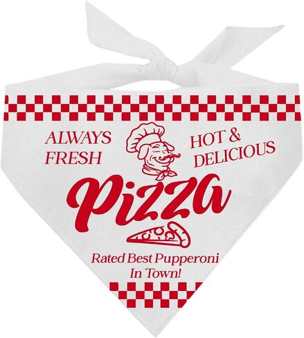 Pupperoni Pizza Box Costume Dog Bandana | 100% Cotton Adjustable Triangle | Made in USA | Foodie | Pepperoni | Funny Halloween Outfit | Cheesy Slice |White, One Size (1392) in Saudi Arabia
