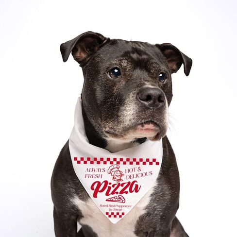 Pupperoni Pizza Box Costume Dog Bandana | 100% Cotton Adjustable Triangle | Made in USA | Foodie | Pepperoni | Funny Halloween Outfit | Cheesy Slice |White, One Size (1392) in Saudi Arabia