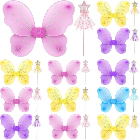 20 PCS Angel Butterfly Wings Glitter Star Wands Kit for Princess Come Play Play Dress Up Birthday Party Supplies Supplies Supplies in Saudi Arabia
