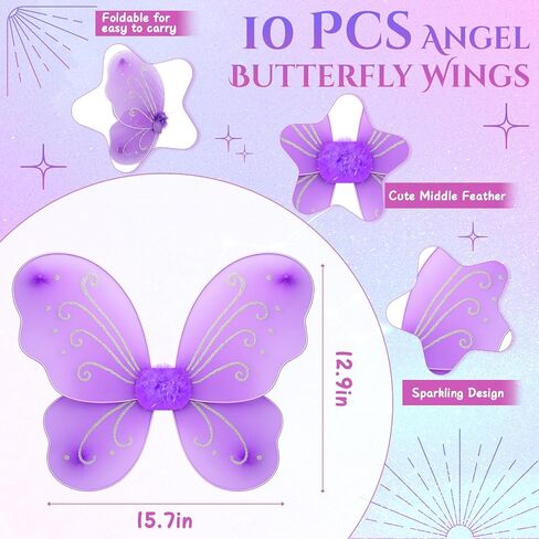 20 PCS Angel Butterfly Wings Glitter Star Wands Kit for Princess Come Play Play Dress Up Birthday Party Supplies Supplies Supplies in Saudi Arabia