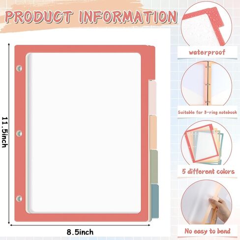15PCS/3 Set 3 Ring Binder Dividers with Tabs 5 Color Page Dividers for 3 Ring Binder with Tabs 11.5×8.5inch Clear Folder Divider 3 Ring File Organizers Tabbed Index Insert for School Office (Vintage) in Saudi Arabia