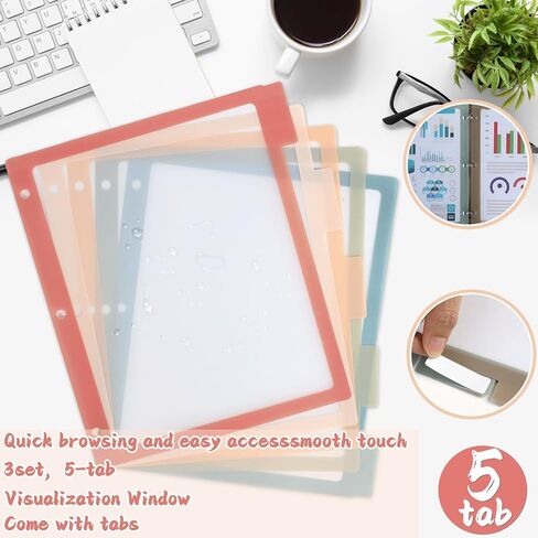 15PCS/3 Set 3 Ring Binder Dividers with Tabs 5 Color Page Dividers for 3 Ring Binder with Tabs 11.5×8.5inch Clear Folder Divider 3 Ring File Organizers Tabbed Index Insert for School Office (Vintage) in Saudi Arabia