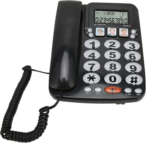 Big Phone for Seniors, Corded Phone with Caller ID, Adjustable Ringtone, Shortcuts Memory Wired Landline Telephone with Indicator for Home Office(Black) in Saudi Arabia