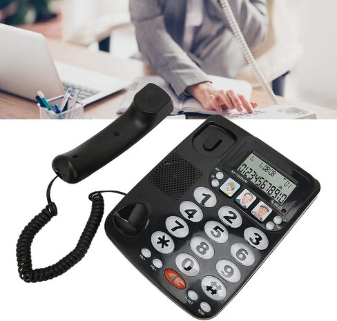 Big Phone for Seniors, Corded Phone with Caller ID, Adjustable Ringtone, Shortcuts Memory Wired Landline Telephone with Indicator for Home Office(Black) in Saudi Arabia