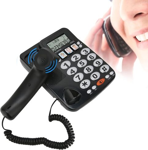 Big Phone for Seniors, Corded Phone with Caller ID, Adjustable Ringtone, Shortcuts Memory Wired Landline Telephone with Indicator for Home Office(Black) in Saudi Arabia
