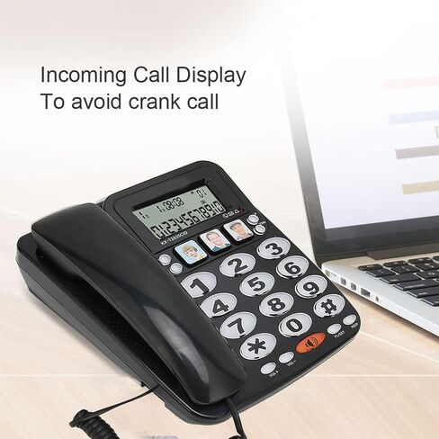 Big Phone for Seniors, Corded Phone with Caller ID, Adjustable Ringtone, Shortcuts Memory Wired Landline Telephone with Indicator for Home Office(Black) in Saudi Arabia