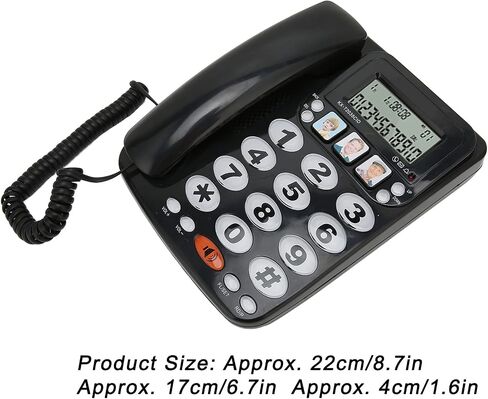 Big Phone for Seniors, Corded Phone with Caller ID, Adjustable Ringtone, Shortcuts Memory Wired Landline Telephone with Indicator for Home Office(Black) in Saudi Arabia