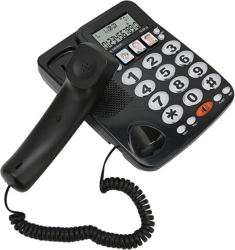 Big Phone for Seniors, Corded Phone with Caller ID, Adjustable Ringtone, Shortcuts Memory Wired Landline Telephone with Indicator for Home Office(Black) in Saudi Arabia
