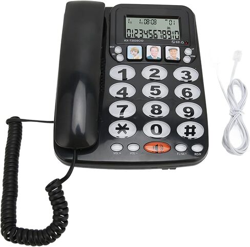 Big Phone for Seniors, Corded Phone with Caller ID, Adjustable Ringtone, Shortcuts Memory Wired Landline Telephone with Indicator for Home Office(Black) in Saudi Arabia