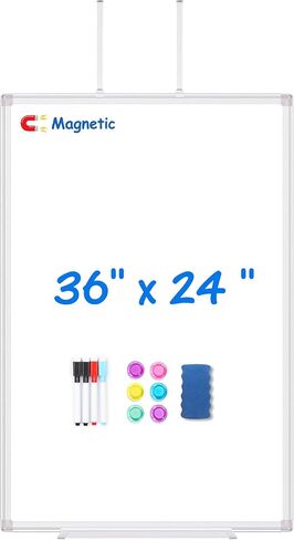 Magnetic Dry Erase Board for Doors, 36x24 Inch Whiteboard with Adjustable Long Arm Hook Mount - Easy to Install, Portable Hanging White Board for Home, Dorm Room, Office Cubicle & Small Spaces in Saudi Arabia