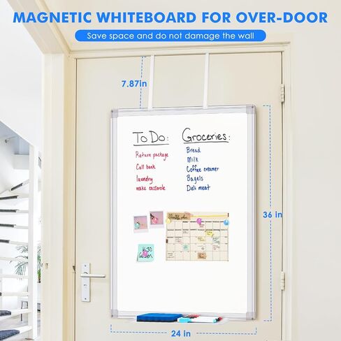 Magnetic Dry Erase Board for Doors, 36x24 Inch Whiteboard with Adjustable Long Arm Hook Mount - Easy to Install, Portable Hanging White Board for Home, Dorm Room, Office Cubicle & Small Spaces in Saudi Arabia