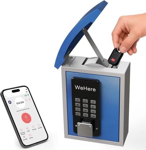 WeHere Key Lock Box Wall Mount with Key Drop Slot, Smart Digital Lockbox, OTP/APP Bluetooth/Wi-Fi/Fixed Code/Key Unlock, Key Safe Security Storage for House Outside, Realty Business, Apartment, Store in Kuwait