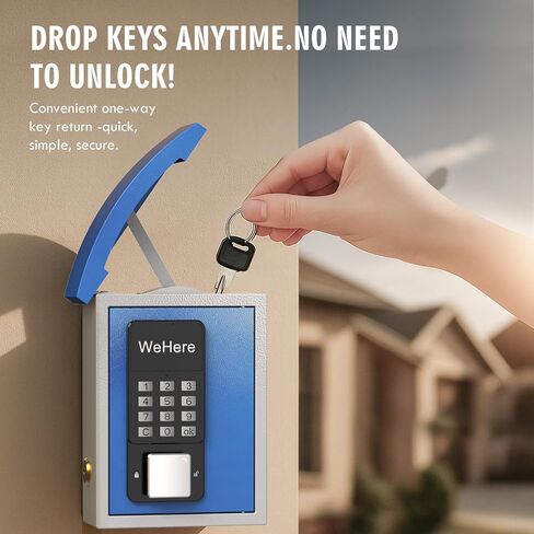 WeHere Key Lock Box Wall Mount with Key Drop Slot, Smart Digital Lockbox, OTP/APP Bluetooth/Wi-Fi/Fixed Code/Key Unlock, Key Safe Security Storage for House Outside, Realty Business, Apartment, Store in Kuwait