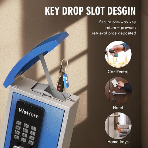 WeHere Key Lock Box Wall Mount with Key Drop Slot, Smart Digital Lockbox, OTP/APP Bluetooth/Wi-Fi/Fixed Code/Key Unlock, Key Safe Security Storage for House Outside, Realty Business, Apartment, Store in Kuwait