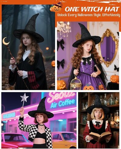 Century Star Black Witch Hat - Witch Wizard Hat Party Accessories for Kids Youth Teens in Saudi Arabia