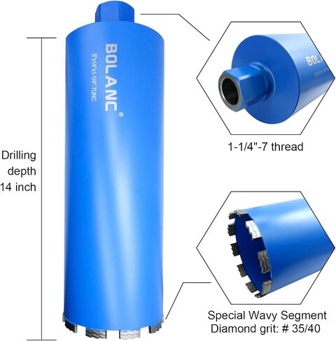 Core Drill Bit Diamond Laser Welded Core Bit Wet for Hard Concrete,Masonry,Brick and Block 5/8"-11 Threaded,14" Drilling Depth, 1-1/4 inch,Wet Drilling (1-1/4 inch) in Saudi Arabia