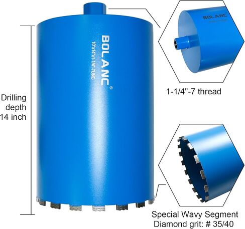 Core Drill Bit Diamond Laser Welded Core Bit Wet for Hard Concrete,Masonry,Brick and Block 5/8"-11 Threaded,14" Drilling Depth, 1-1/4 inch,Wet Drilling (1-1/4 inch) in Saudi Arabia